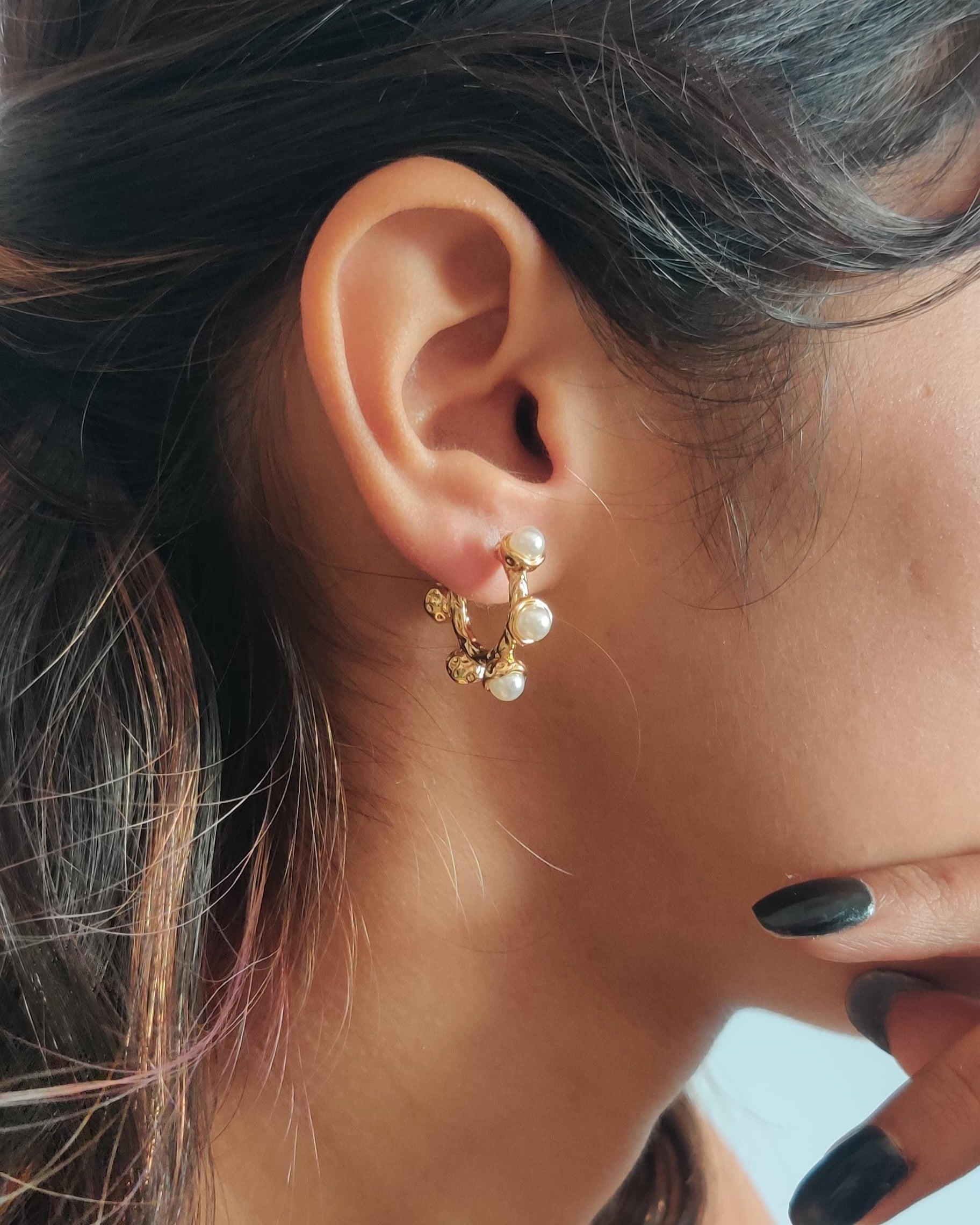 Golden pearl hoops