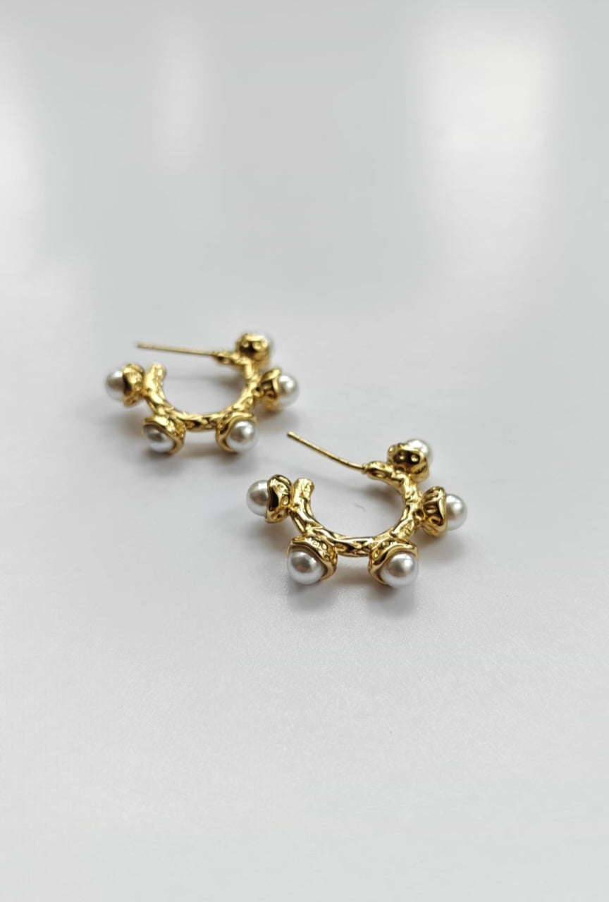 Golden pearl hoops